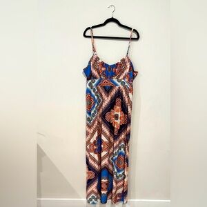 Elle Blue and Orange Spaghetti Strap Maxi Dress